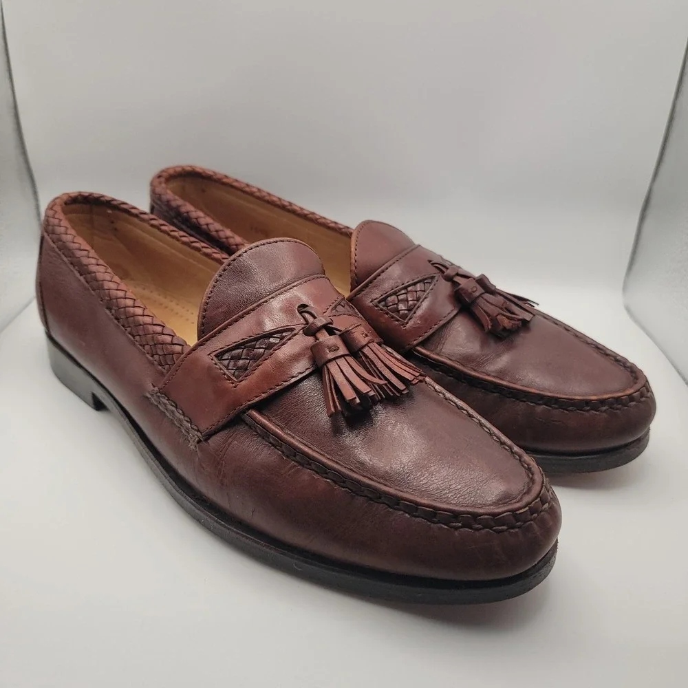 Allen Edmonds Maxfield‎ Men Tassel Loafers 10.5 B Brown Leather Braided Made USA
